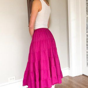 pink/magenta tiered flowy boho maxi skirt